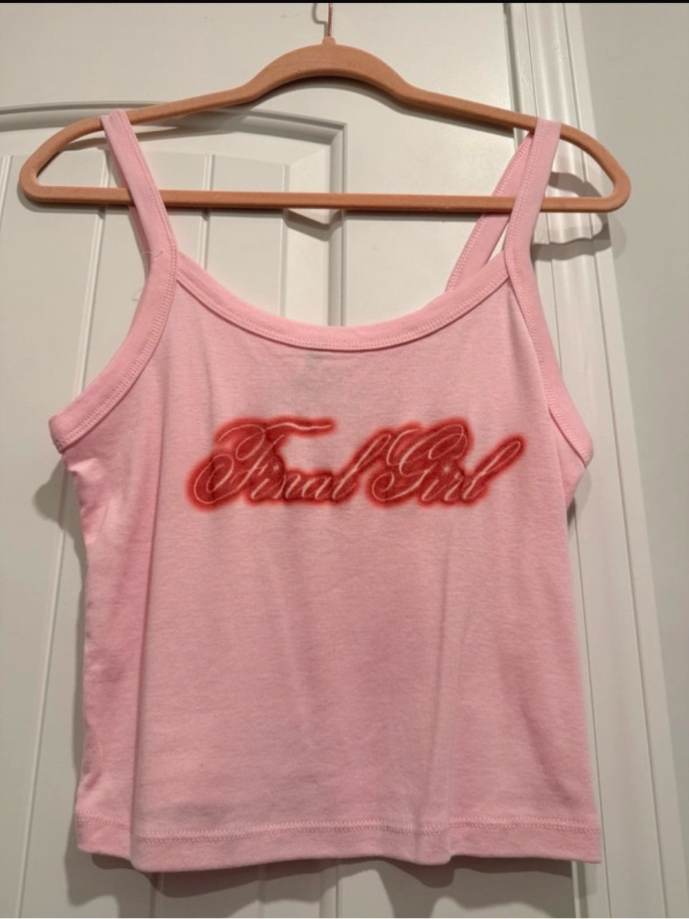 Bella Canvas Halloween Pink Tank with Red "Final Girl" Script
